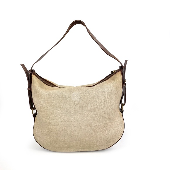 Vintage Michael Kors Canvas Leather Trim Hobo Shoulder Bag Made in France